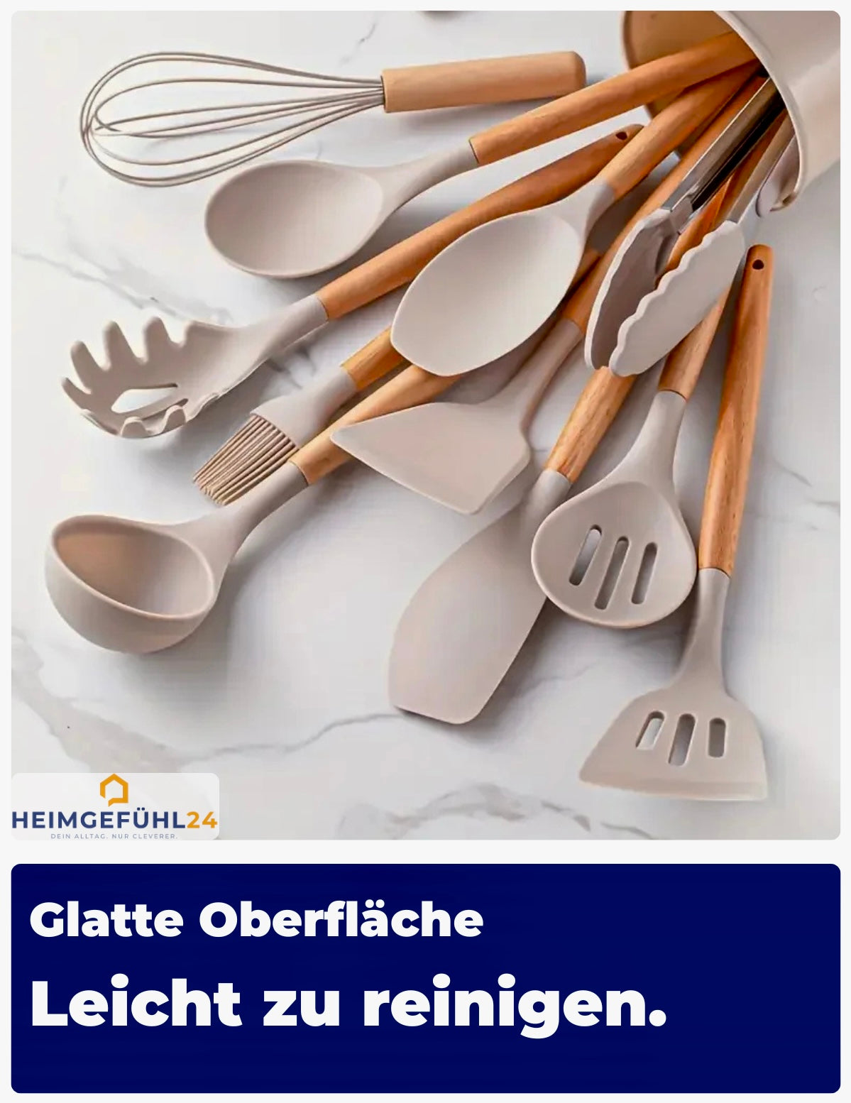 12-teiliges Silikon-Küchenutensilien-Set mit Holzgriff – hitzebeständig & antihaft